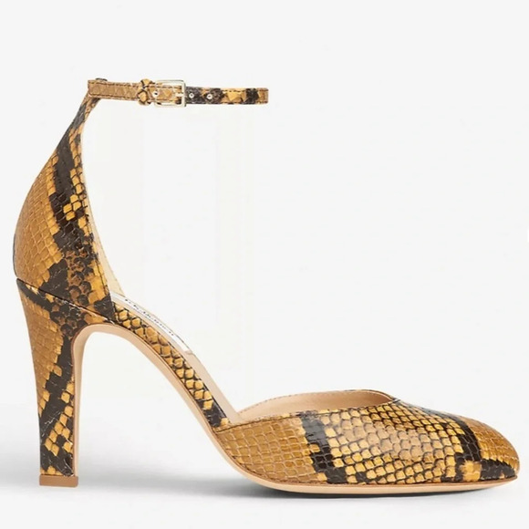 New! LK Bennett Xandra snakeskin-print leather ankle strap courts heels - Picture 1 of 7